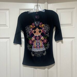 AY GUEY‎ Embellished Mexican Doll Shortsleeve Tshirt The Retro Señorita -